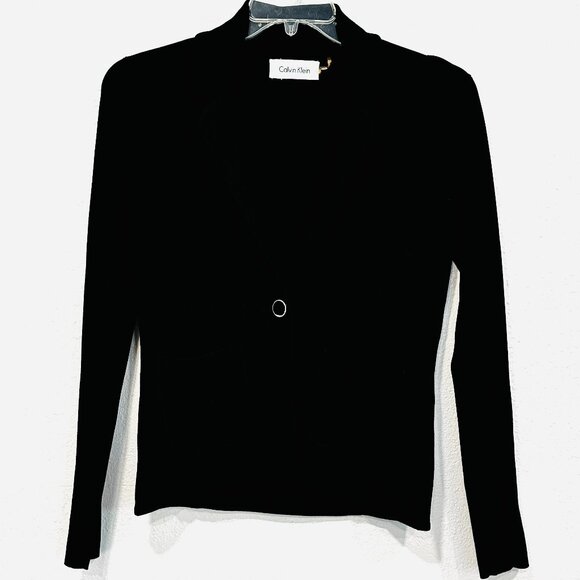 Calvin Klein Sweater Blazer Black 1 Button Closure Long Sleeves Pockets Size Med - Picture 1 of 7